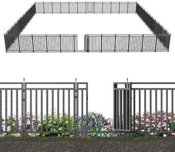 Outdoor Garden Fence-Durable, Secure Yard Barrier 40in (H) x 108ft (L), 42 Panels + 6 Gates, Weather-Resistant Fencing Ideal for Pets, Privacy & Decoration, Black Silver