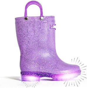 Lone Cone Glitter Rain Boots, Waterproof Light Up Toddler Boots with Non Slip Rubber Outsole & Easy Pull-On Handles, Durable & Comfortable, Sparkly Toddler Rain Boots for Girls & Boys - Glitter Purple