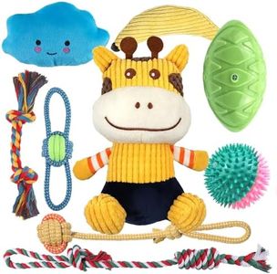 SunDrawy Dog Toys, Squeak Stuffed Plush Cuddly Puppy Toy, Interactive Play Squeak Balls, Tug Ropes for Chewing and Teething, Pet Toys Selection, Gift Packs for Small & Medium (Fawn Plus)