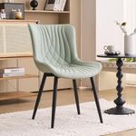 YOUTASTE Sage Green Dining Chairs Set of 2 Upholstered Mid Century Modern Kitchen Dining Room Chairs Armless Faux Leather Accent Chairs Metal Vanity Lounge Chair with Back for Living Room Bedrooms