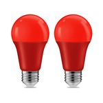 2 Pack 9W 120V E26 Base A19 LED Colored Light Bulb, 60W Equivalent Red LED Lights for Party Christmas Decor and Halloween Lighting