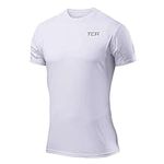 TCA Men's Atomic Short Sleeve Quickdry Gym Running Training Top - White (UPF 50+), M