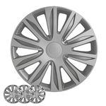 Wheel Cover Kit, 15 Inch Hubcaps Set of 4 Automotive Hub Caps with Universal Snap-On Retention Rings, 1-Tone ABS Plastic Silver Rim Covers for All Makes, Models (SG-5083-B-15)