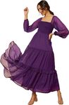 Nomi Indy Made Women's Georgette Floral Square Neck Polka Dot Full Sleeve Long Maxi Dress for Office, Party Purple L