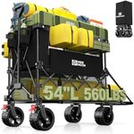 Hikemoon 400L Double Decker Wagon with Tailgate 54'' Extra Long, 560LBS Heavy Duty Wagons Carts Foldable, Big All-Terrain Wheels with Brakes, Utility Folding Cart for Beach, Camping, Sports, Black