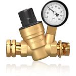 Rvguard RV Water Pressure Regulator Valve, Brass Lead-Free Adjustable Water Pressure Reducer with Gauge and Inlet Screened Filter for RV Camper Travel Trailer