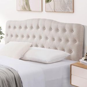 Iroomy Upholstered Queen Headboard, Button Diamond Tufted Headboard with Adjustable Height and Solid Wood Leg, Linen Fabric Padded Headboards for Queen Size Bed, Mordern Head Board, Beige
