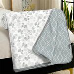 Story@Home Dohar Single Bed Cotton 100% | 150GSM 144 x 220 CM Quilt AC Blanket for Summer | AC Comforter Single Bed | White & Grey, Floral & Moroccan Reversible Design Duvet | All-Season Blanket