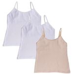 Adira | Starter Camisole for Beginners | Beginners Cami for Puberty | Flat Padding for Nipple Coversage | Confidence for School & Home | Stretchy Cotton | Girls Slip | Pack of 3 | White & Skin | M