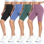 DHSO 4 Pack Biker Shorts for Women-8" High Waist Soft Summer Womens Shorts Spandex Workout Shorts for Running Athletics(4 Pack Black,Blue,Ink Green,Pink, S/M)