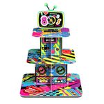 POPOOO 3 Tier 80s Theme Cupcake Stand 80's Birthday Party Decorations Cupcake Tower for Adults Neon Retro Hippie 1980s Hip Hop Theme Party Cake Holder Supplies