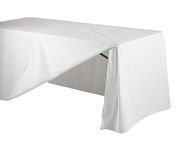 Event Decor White 6ft Fitted 3 sided Rectangular Tablecloth with Flap for Exhibition Trestle Table Party Reception Banquet