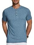 COOFANDY Men's Henley Shirts Short Sleeve Casual Basic Tee Summer Button Henley Soild T Shirts, Dark Blue, Small