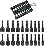 20-Piece Magnetic Nut Driver Set, Metric & SAE 1/4" Hex Shank, Drill Socket Set, Impact Driver Bit Set, Magnetic Bit Holder with Aluminum Alloy Snap Clip, Quick Change Tool