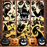 Zindoo 9 Sheet Halloween Decorations Window Clings, 62pcs Black Witch Spider Bat Ghost Pumpkin Monster Werewolf Silhouette, Halloween Window Stickers Decals for Home Indoor Office Party Decor