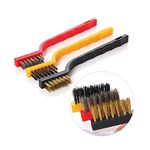 Garden Of Arts Set of 3 Pc Mini Wire Brush Cleaning Tool Kit Brass, Nylon, Stainless Steel Bristles, Gas Cleaning Brushes Iron Nylon Copper Wire for Car Kitchen Gas Stove Cleaning Tool