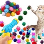 Cat Toy Gun Launcher, 30 Pcs Sparkle Pom Pom Balls for Cat and Cat Ball Launcher, Cat Fetch Toy Gun Shooter, cat Toys for Indoor Cats, Interactive Glitter Pom Pom Balls for Kitty Gifts