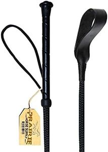 Riding Crop for Horse (Black) (24 Inch) Fiberglass Shaft with Leather Double Slapper