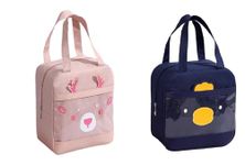 CoolKraft Lunch Bag for School Kids, Girls, Cute Animal Design Bag, Lunch Bag for Office Women Travel Picnic Bag, Insulated Portable Tiffin Bag 29 x 18.5 x 14 cm (PinkV+N BlueV)