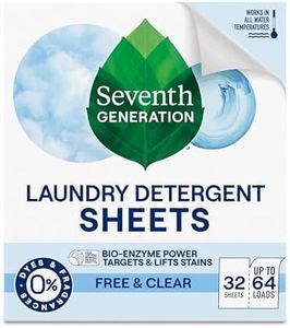 Seventh Generation Laundry Detergent Sheets, Up to 64 Loads, Free & Clear, Made for Sensitive Skin, Safer for your Family