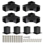 APRILSOUL 4x4 Pergola Kit, Includes 4 Three-Way Corner Brackets and Post Bases for 3.5" Wood Posts, Durable Right Angle Hardware for Outdoor Gazebo Structures