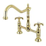 Kingston Brass KS1172TX French Country Bridge Kitchen Faucet, Polished Brass