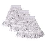Esuphands 3-Pack Universal Corded Cotton Mop Head, Heavy Duty Commercial Mop Head Replacement, Reusable Machine Washable Mop, Industrial Grade Heavy Duty Floor Mop for Floor Cleaning(White)