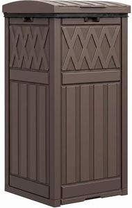 DWVO 38 Gallon Outdoor Trash Can, Resin Garbage Can with Tiered Lid and Drip Tray, Waterproof Trash Bin for Patio, Kitchen, Backyard (Brown)