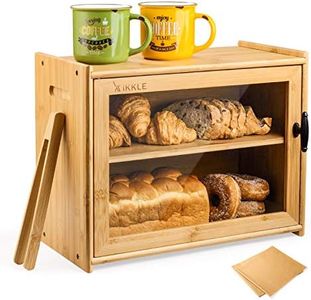 Bamboo Bread Box for Kitchen Countertop, 2-Layer Bread Storage Bin with Acrylic Door Panel, Large Capacity Bread Storage with Toaster Tong for Kitchen Food Storage, Self Assembly