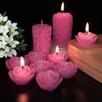 Shraddha Creation Wax Scented Candles For Home Decor, Coconut Blossom Fragrance, Pillar And Floating Candles Combo, Pink Colour, Pack Of 10, 4 X 7 Cm