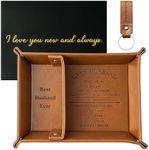 Haooryx 3Pcs Best Husband Ever PU Leather Valet Tray and Keychain Housewarming Present Brown PU Leather Catchall Tray with Envelope Nightstand Holder for Keys, Watch, Wallet, Phone