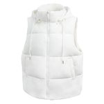 Aokivvy Women'S Puffer Vest With Pockets Thicken Zip Up Removable Hooded Sleeveless Winter Stand Collar Warm Gilet (CA/US, Alpha, Small, Regular, Regular, White)