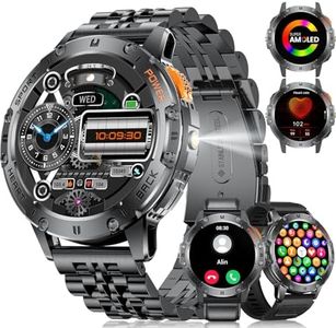 LIGE Montre Connectée Homme,3 Bracelets,530mAh,5ATM Étanche,1.43" Montre Tactile Connecté Militaire avec Torche LED Moniteur Fréquence Cardiaque Podomètre Fitness Tracker Smartwatch iOS Android