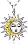 Jewlikee Sun Necklace Gold and Silver Moon Half Angel Half Devil Airplane Axolotl Necklaces for Women Sterling Silver for Couples Gift, Sterling Silver, Cubic Zirconia