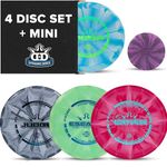 Dynamic Discs Prime Burst 4 Disc Golf Starter Kits for Men, Women, and Kids, Putter, Midrange, Driver, Bonus Mini Disc, Weight Ranges 170-176, Beginner Frisbee Golf Set