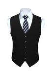 HISDERN Men's Suit Vest Business Suit Vests for Men Formal Slim Fit Solid Wedding Dress Waistcoat for V-Neck Tuxedo Vest, Black（regular Pocket）, 4X-Large