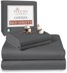 Pizuna Soft 500 Thread Count Double Sheets Set, 100% Long Staple Cotton Hotel Quality Sheets Double Dark Grey, Cotton Satin Bed Sheets Double Size 4Pc Bedding Set (1 Flat Sheet 1 Fitted Sheet and 2 Pillow case)