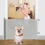 LOMOOE Premium Retractable Baby and Pet Gate - 33" Tall, Expands up to 55", Ensuring Safety for Kids and Pets, Mesh Safety Gate for Stairs, Indoor, Outdoor, Doorways, Hallways(Gray)