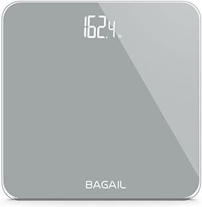 BAGAIL Basics Bathroom Scales Digital Weighing Scale with High Precision Sensors and Tempered Glass, Ultra Slim,Step-on Technology, Shine-Through Display Grey