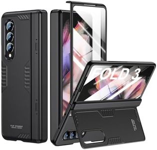 for Samsung Z-Fold-3 Case: [Hidden Kickstand][Wireless Charging] Slim Hinge Protection Lightweight Stand Case with Screen Protector- Protective Phone Cover for Samsung Galaxy Z Fold 3 5G 2021 (Black)