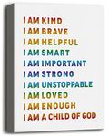 I Am Kind I Am A Child of God Inspirational Quote Canvas Wall Art Decor, Kids Affirmation Canvas Prints Poster Wall Art, Canvas Wall Art for Nursery, Kid's Room Decor, Education for Children 12x15 in