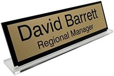 Badgemaster Premium Gold Custom Personalised Office Home Desk Name Plaque Acrylic Black