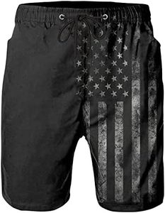 FT FENTENG Mens Swim Trunks for Men, Hawaii Quick Dry Beach Shorts for Men Swimming Trunks, Vintage Black American Flag Men's Board Shorts Swimwear Bathing Suit with Mesh Lining, 4X-Large