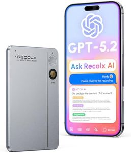 RECOLX AI Voice Recorder & Transcriber with GPT-5 Analysis – 30-Hour Recording, 112-Language Speech-to-Text & Auto Summary for Meetings, Lectures & Interviews,Grey