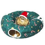 LUCKITTY Christmas Cat Tunnel Bed Green Star Crutches, Candy Snowflakes