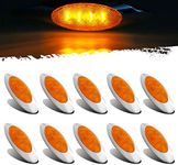 Partsam 10Pcs 6-5/8 Amber 4LED Side Marker Clearance Lights with Bullet Plug, Truck Panelite Lights Turn Signal Compatible with Peterbilt/Kenworth/Freightliner, Sealed Waterproof, 12V