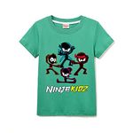 Ninja Kidz Boys Casual Short Sleeve Girls T-Shirt 100% Cotton Tee for Children (Green,7-8 Years,7 Years,8 Years)