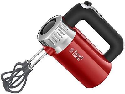 Russell Hobbs hand mixer retro red (4 speeds+turbo, 2 helix beaters made of glass-reinforced nylon for better mixing+2 dough hooks, BPA free) hand mixer 25200-56,220-240V||50-60Hz||400-500W