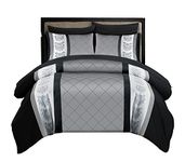 LAZZARO King Size Duvet Set, Non-Iron Kingsize Duvet Covers Bedding Sets, 3 Pcs with Zipper Closure + 2 Pillowcases 230 cm x 220cm Black/White/Grey