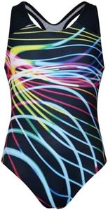 JESKIDS Girls One Piece Swimsuit Athletic Racerback Bathing Suit for Swimming Dazzling Ray 12-13 Years